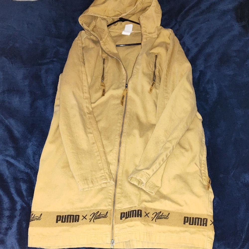 Puma×Natural,  Beige Hooded Long Canvas Jacket. Perfect As An Over Coat. SlimFit